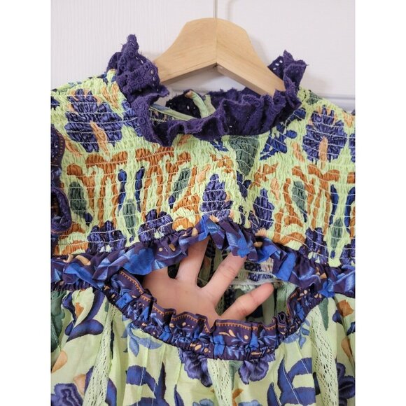 Farm Rio Ocean Tapestry Green Sleeveless Blouse XS - Picture 6 of 12